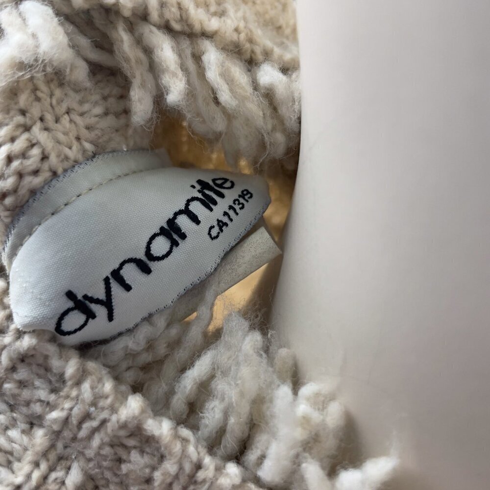 VINTAGE DYNAMITE Crop Fisherman Fringed Turtleneck Hem Knitted Sweater VTG M / S - Picture 7 of 8